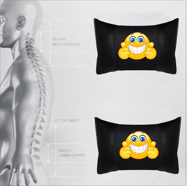 Auto Nackenkissen 20x30cm Nackenpolster Leder Schwarz mit Druck Design Smiley